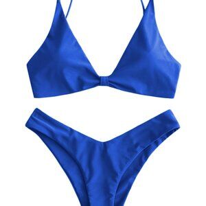 Women's Tie Knot Front Spaghetti Strap High Cut Bikini Set